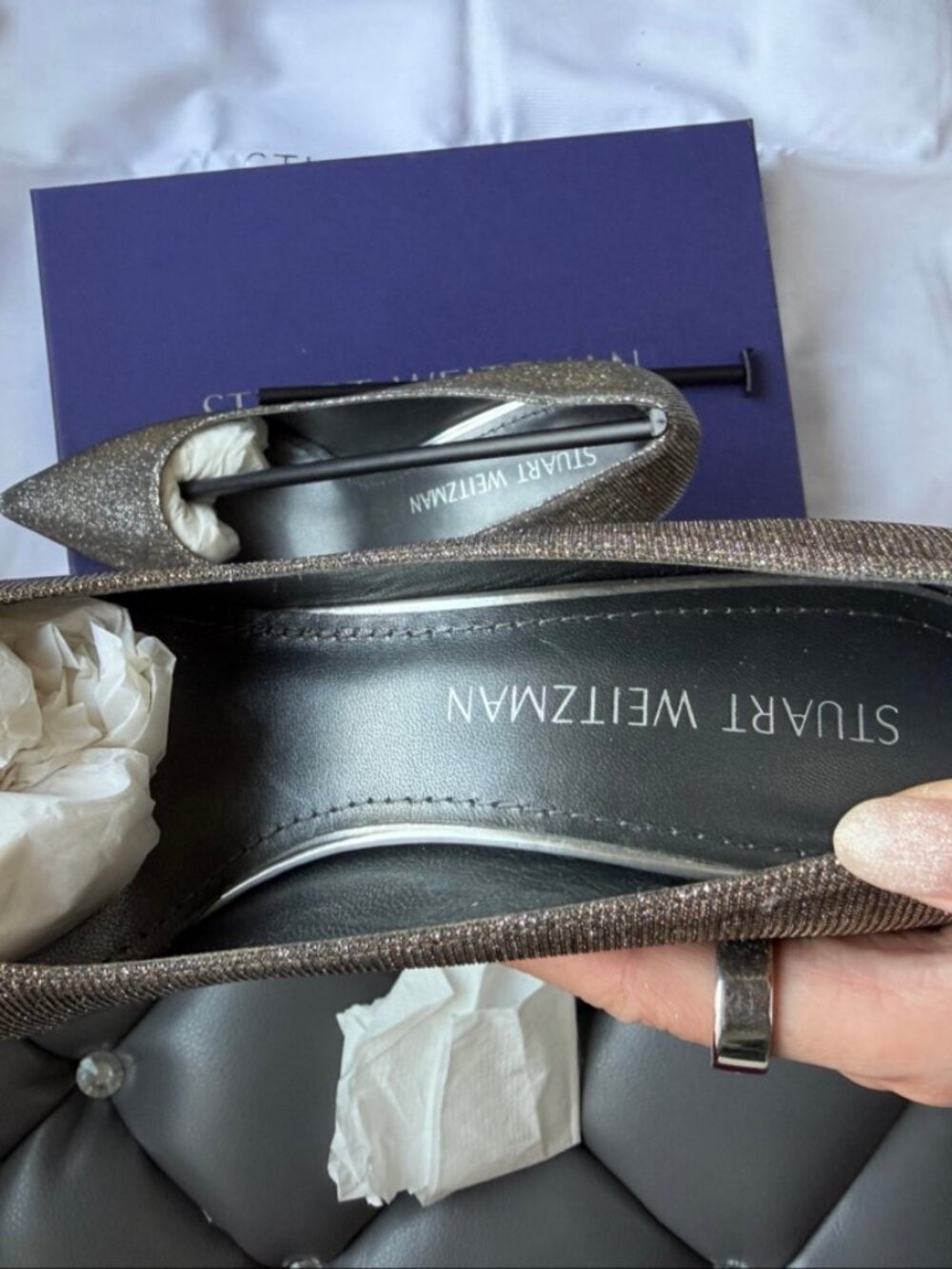 Stuart Weitzman Daisy Pumps – Pyrite Nocturn Glitter, US 7.5, 10cm Heel
